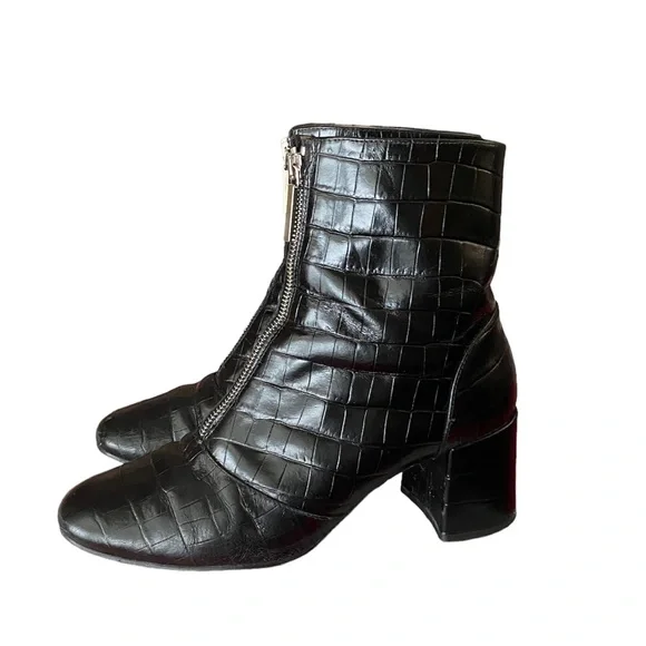 WHISTLES Rowan patent leather Croc booties zip up block heel - Picture 3 of 8